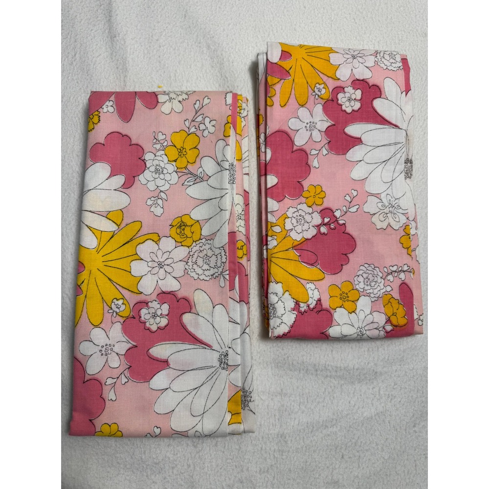 Vintage Cannon Monticello Pillowcase Set King Pink Yellow Floral 70s Retro